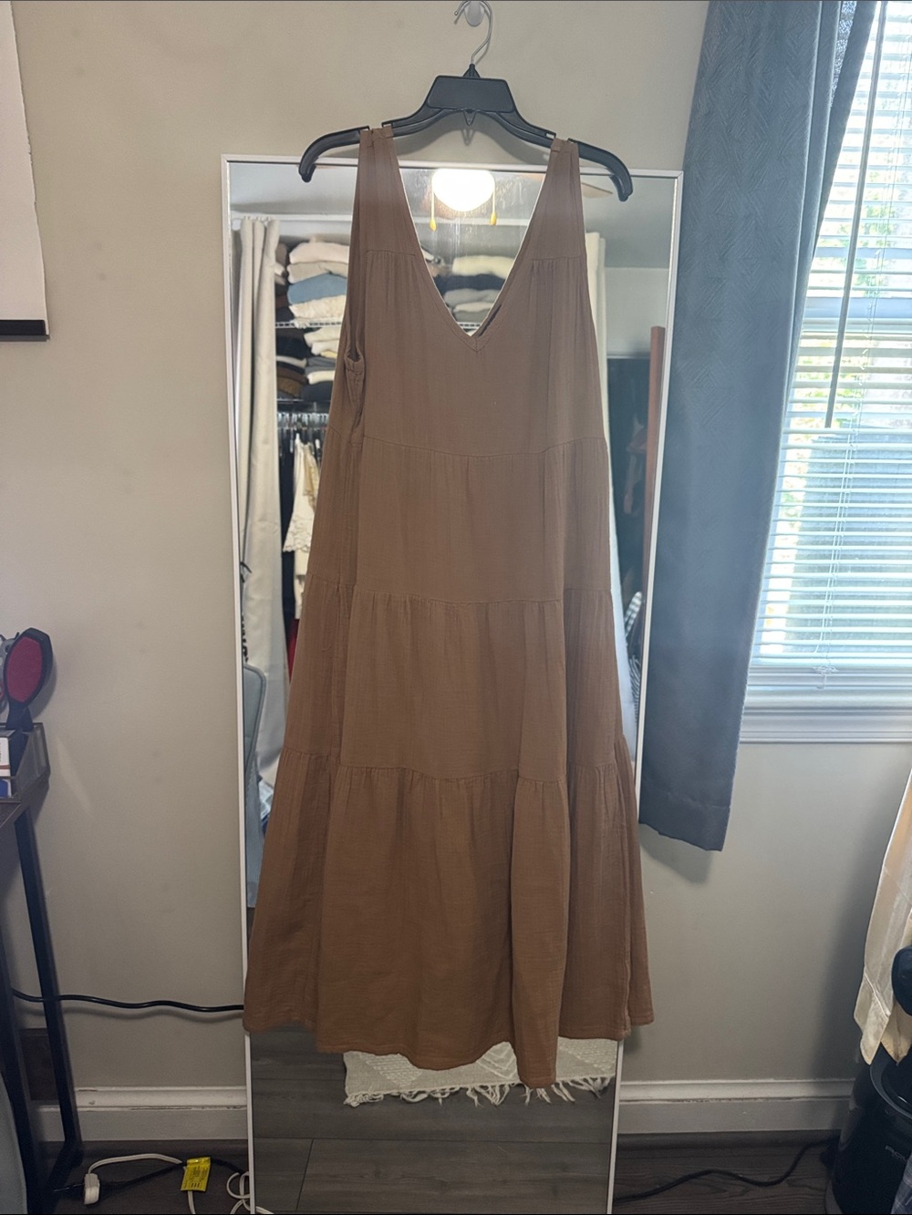 Quince Brown Sleeveless V-Neck Tiered Maxi Dress